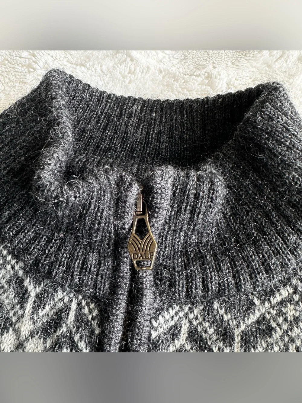 Vintage Dale of Norway Sweater Mens XL Gray Wool Fair Isle 1/4 Zip Ski Nordic